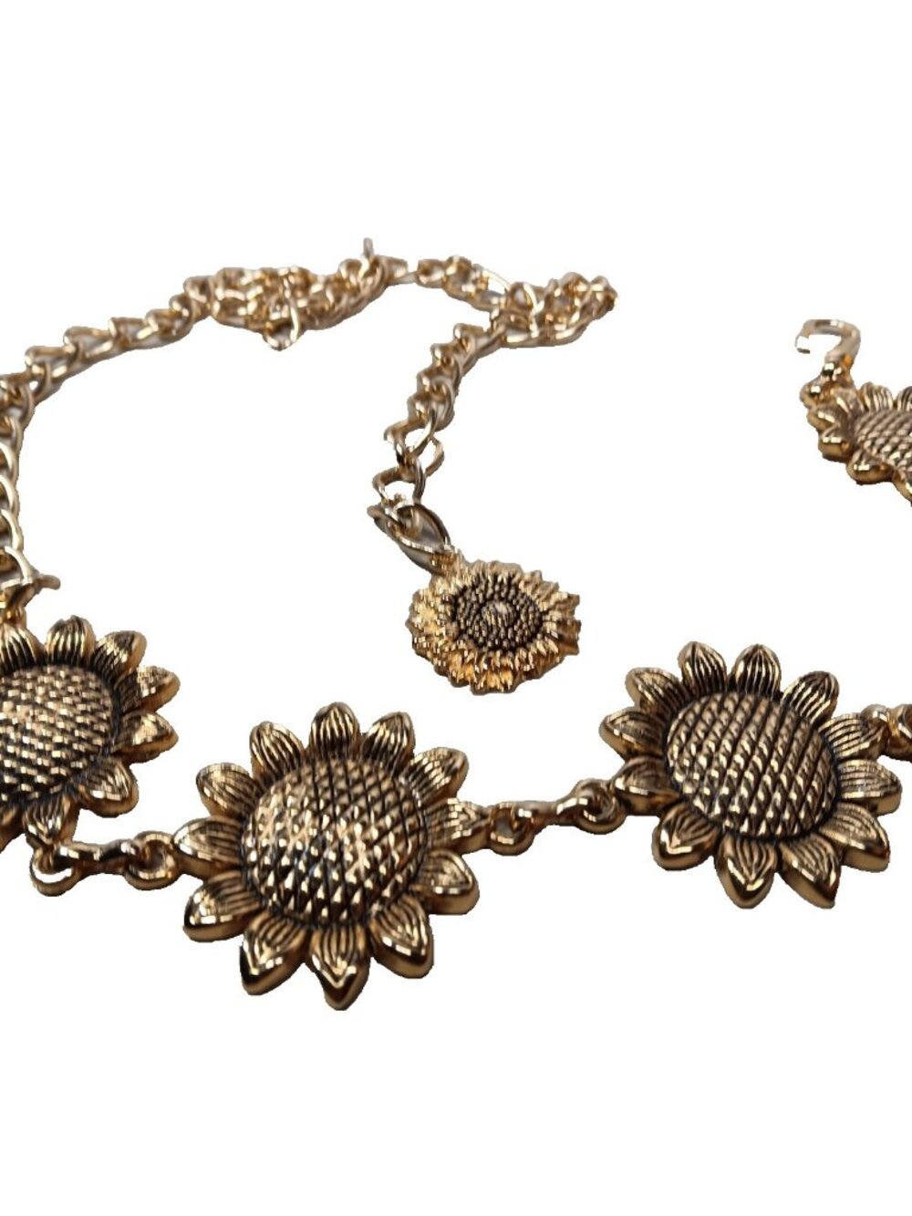 Gold Tone Chain Belt Sunflowers Chunky Jewelry Statement up to 38" Summer Spring - Picture 8 of 13